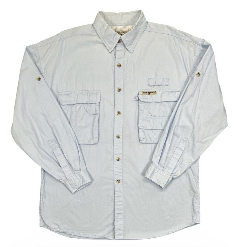 Hook & Tackle Light Blue Fishing Shirt Long Sleeve Button Up Size L